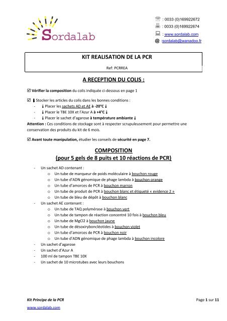 Notice RÃ©alisation d'une PCR - Sordalab