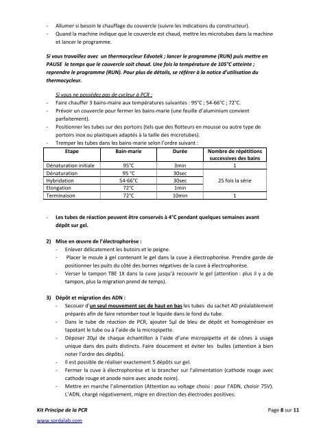 Notice RÃ©alisation d'une PCR - Sordalab