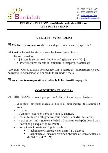 KIT OUCHTERLONY â mÃ©thode de double diffusion REF ... - sordalab