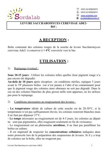 notice levure ade2 - sordalab