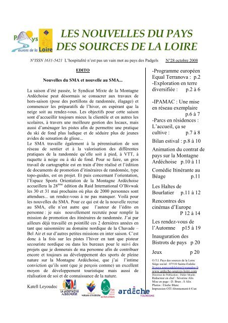 Le bulletin des Sources de la Loire d'Octobre 2008 - Office de ...