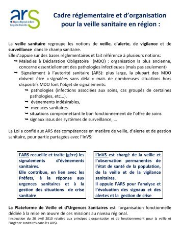 Cadre rÃ©glementaire et d'organisation pour la veille sanitaire en ...
