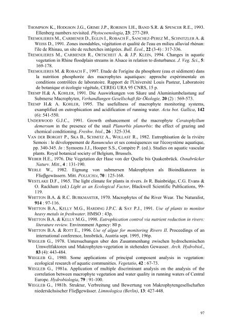 Les macrophytes aquatiques bioindicateurs des systÃ¨mes lotiques ...