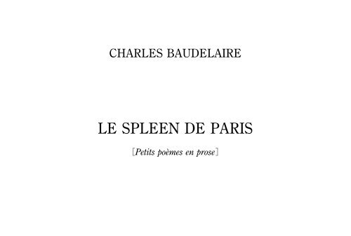 BAUDELAIRE ï¼ Le Spleen de Paris