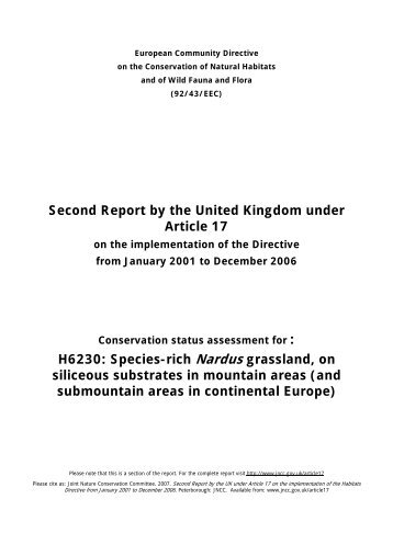 H6230 Species-rich Nardus grassland, on siliceous ... - JNCC