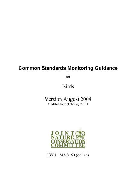 Common Standards Monitoring guidance for birds - JNCC