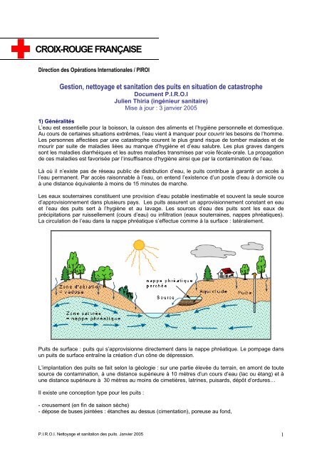 Gestion, nettoyage et sanitation des puits en situation de catastrophe