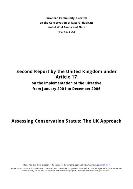 Assessing Conservation Status: The UK Approach - JNCC