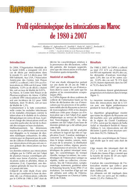 Profil Ã©pidÃ©miologique des intoxications au Maroc ... - Pharmacies.ma