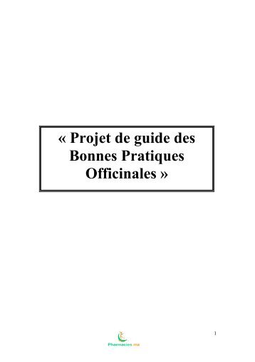 Â« Projet de guide des Bonnes Pratiques Officinales Â» - Pharmacies.ma