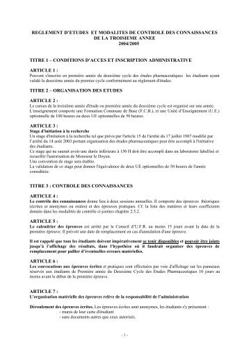 reglement d'etudes et modalites de controle des connaissances de ...