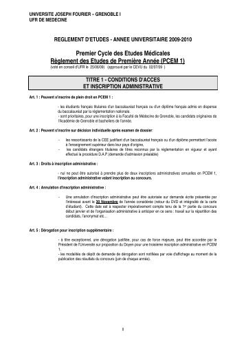 Premier Cycle des Etudes MÃ©dicales RÃ¨glement des Etudes de ...