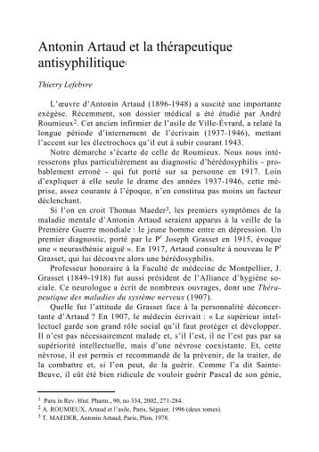 Antonin Artaud et la thérapeutique antisyphilitique