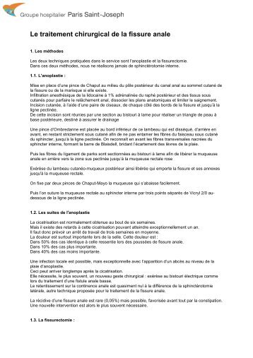 Le traitement chirurgical de la fissure anale
