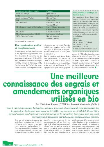 Les engrais et amendements organiques - Itab