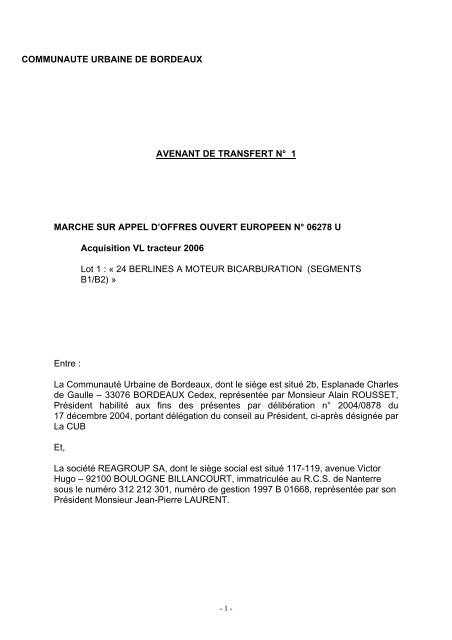 MarchÃ©s publics - Fusion absorption de REAGROUP ... - La CUB