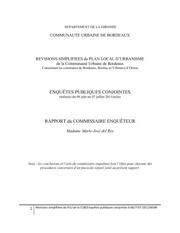 Le rapport et les conclusions du commissaire enquÃªteur - Cub