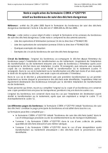 Notice explicative du formulaire CERFA n°12571*01 relatif au ...