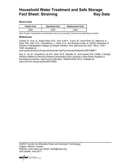 Household Water Treatment and Safe Storage Factsheet: Source ...