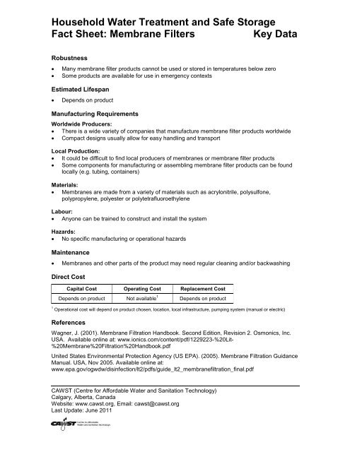 Household Water Treatment and Safe Storage Factsheet: Source ...