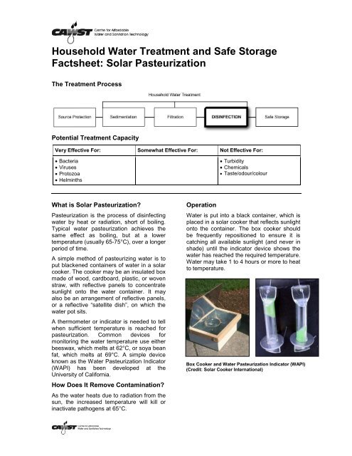 Household Water Treatment and Safe Storage Factsheet: Source ...