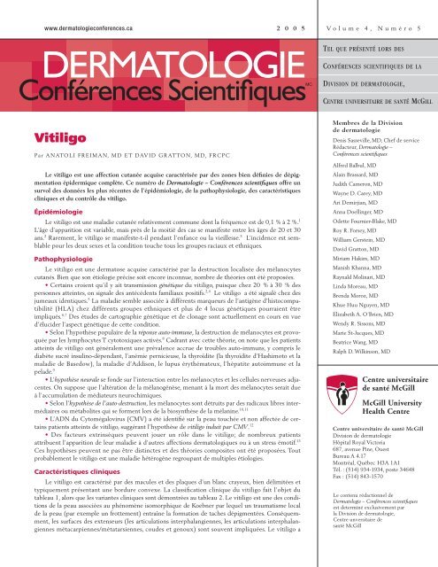 Vitiligo - Dermatologie confÃ©rences scientifiques