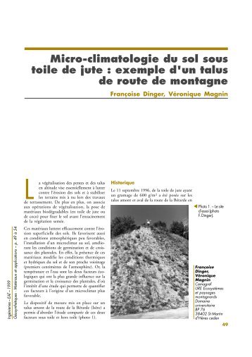 Micro-climatologie du sol sous toile de jute : exemple d'un talus de ...