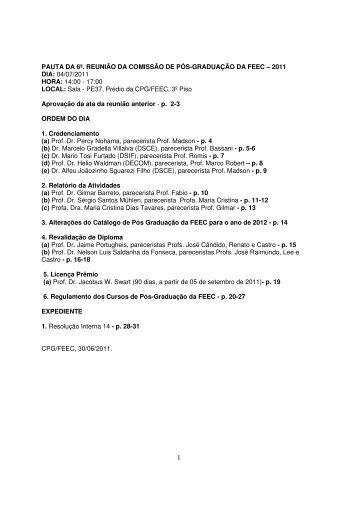 PAUTA DA 6ª. REUNIÃO DA COMISSÃO DE PÓS ... - FEEC - Unicamp