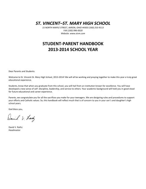 Student Parent Handbook St Vincent St Mary High School