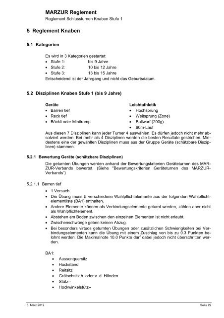 Reglement MARZUR Verband - STV Roggliswil