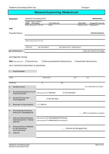 Netzanschluss - Stadtwerke Schneeberg Netz GmbH