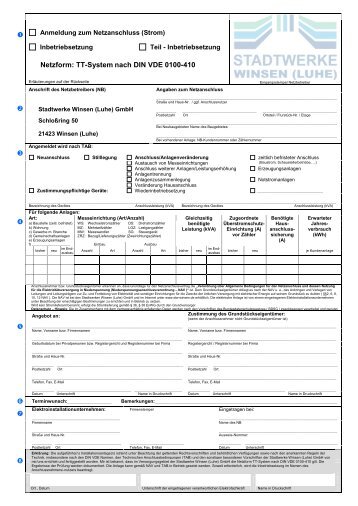 Anmeldung zum Netzanschluss Strom - Stadtwerke Winsen