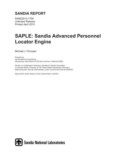 SAPLE: Sandia Advanced Personnel Locator Engine - Mike Procopio