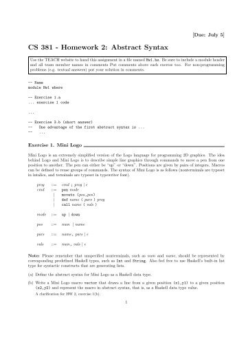 CS 381 - Homework 2: Abstract Syntax - Classes