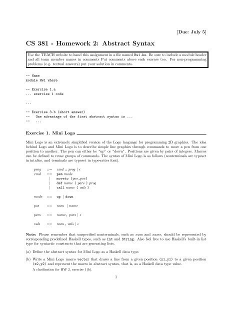 CS 381 - Homework 2: Abstract Syntax - Classes