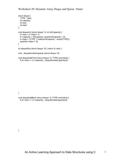 Worksheet 20: Dynamic Array Deque and Queue - Classes