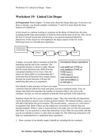 Worksheet 19: Linked List Deque - Classes