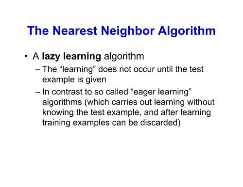 The Nearest Neighbor Algorithm - Classes