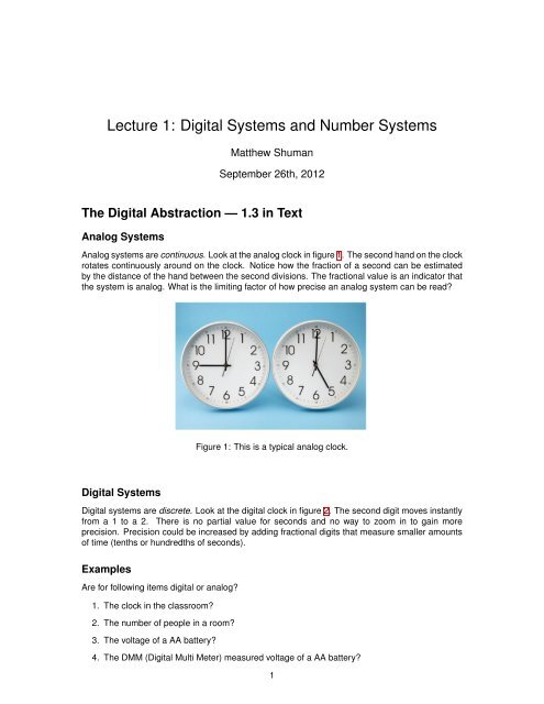 Lecture 1: Digital Systems and Number Systems - Classes