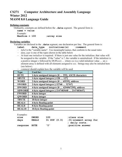 Guide to MASM Programming - Classes