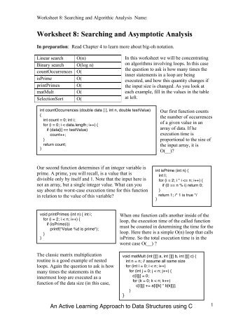 Worksheet 8: Searching and Asymptotic Analysis - Classes