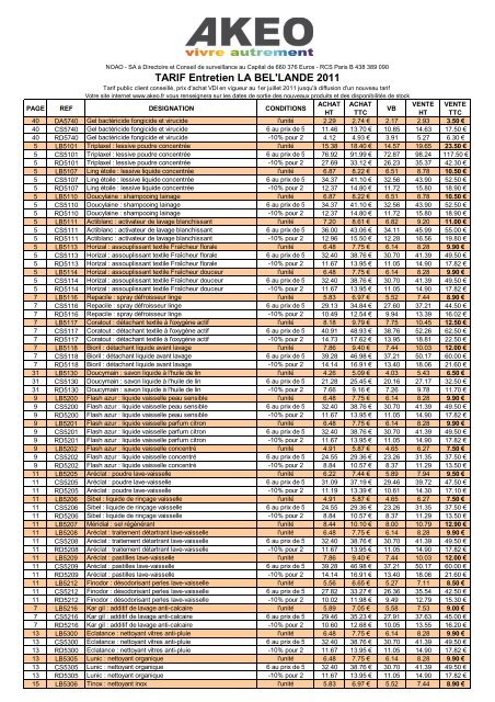 TARIF Entretien LA BEL'LANDE 2011 - Akeo