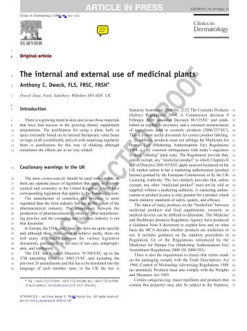 The internal and external use of medicinal plants ... - Dweck Data