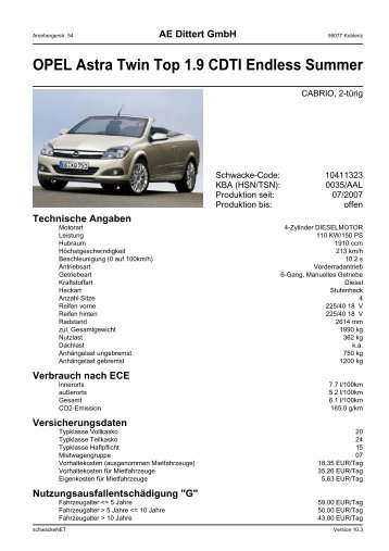 OPEL Astra Twin Top 1.9 CDTI Endless Summer - Autohaus AE ...