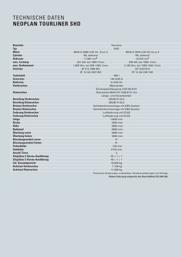 TECHNISCHE DATEN NEOPLAN TOURLINER SHD - Bahnbus.at