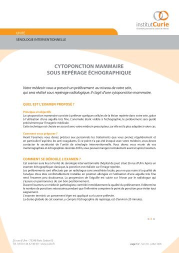 CYTOPONCTION MAMMAIRE SOUS REPÃRAGE ÃCHOGRAPHIQUE