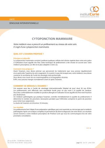 CYTOPONCTION MAMMAIRE - Cancers du Sein - Institut Curie