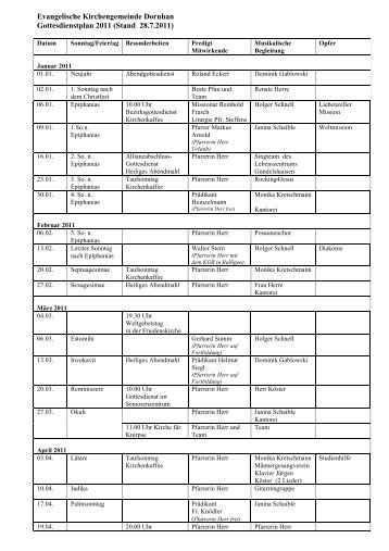 Evangelische Kirchengemeinde Dornhan Gottesdienstplan 2011 ...