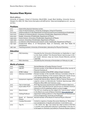 Resume Klaas Wynne - School of Chemistry - University of Glasgow