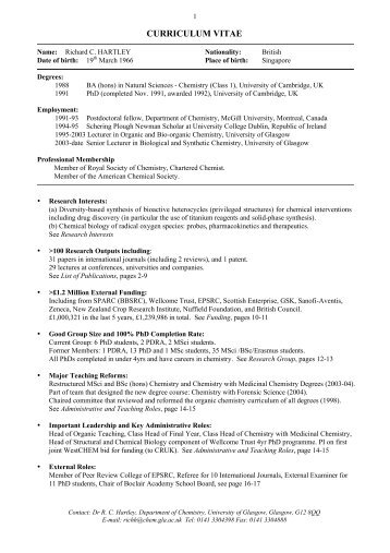 CURRICULUM VITAE - School of Chemistry - University of Glasgow